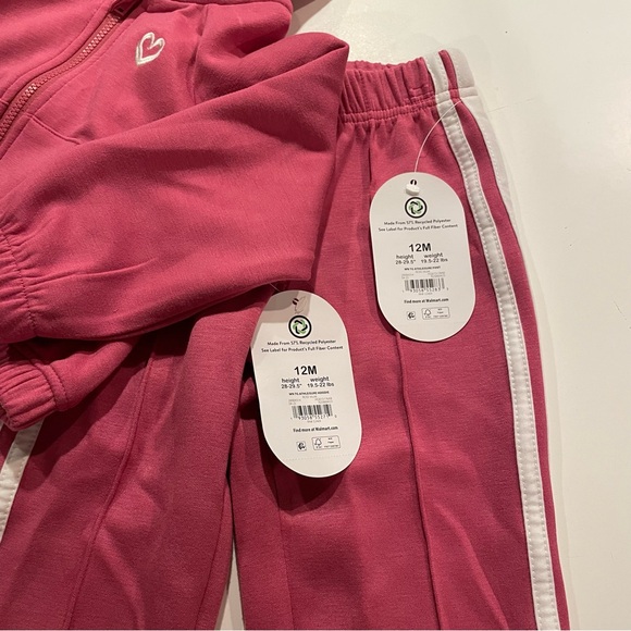 WONDER NATION Girl 2 Piece Jogging Suit NWT Size 12M Pink Activewear Travel Hood - Picture 7 of 13